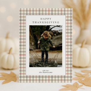 Plaid Border Modern Thanksgiving Photo Card
