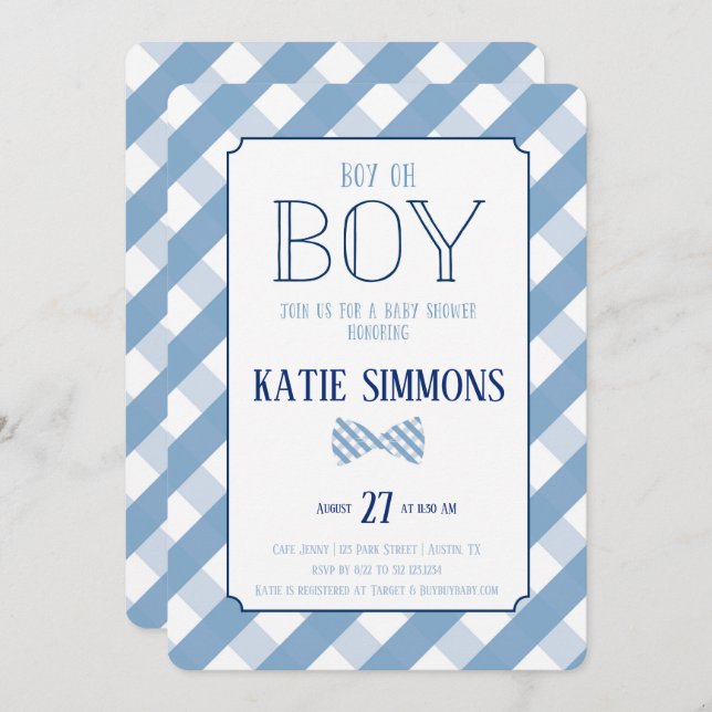 Plaid Bow Tie Southern Baby Boy Shower Invitation (Front/Back)