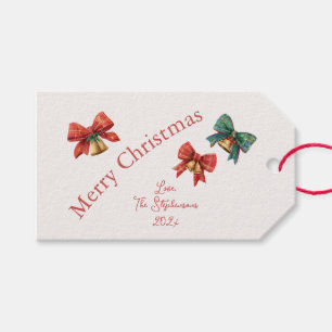 Plaid Bows Bells Retro Christmas Gift Tags
