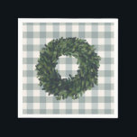 Plaid Boxwood Wreath Stylish Farmhouse Country Napkin<br><div class="desc">Sweet plaid farmhouse style with boxwood wreath.  Perfect for parties,  bridal shower,  house warming,  birthday party.  Use these when you serve dessert after a casual dinner with family or friends.</div>