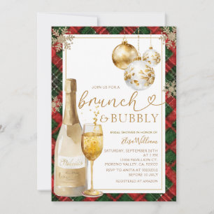  Plaid Brunch and Bubbly Gold Bridal Shower  Invitation