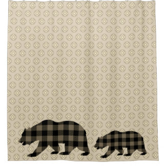 Plaid buffalo bears on diamond shape pattern shower curtain