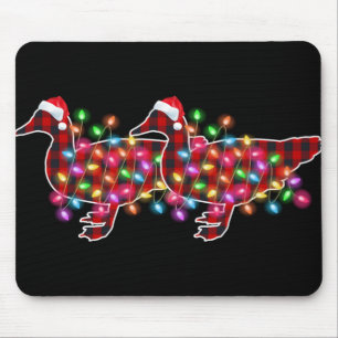 Plaid Buffalo Duck Christmas Pajamas Xmas Lights F Mouse Pad