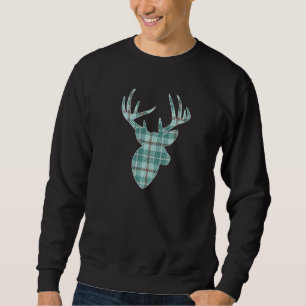 Plaid Buffalo Emerald Tan Plaid Deer Head Christma Sweatshirt