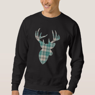 Plaid Buffalo Emerald Tan Plaid Deer Head Christma Sweatshirt