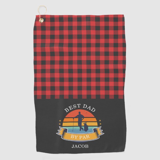 Plaid Buffalo Rustic Fathers Day Best Dad By Par Golf Towel (Front)