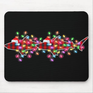 Plaid Buffalo Shark Christmas Pajamas Xmas Lights Mouse Pad