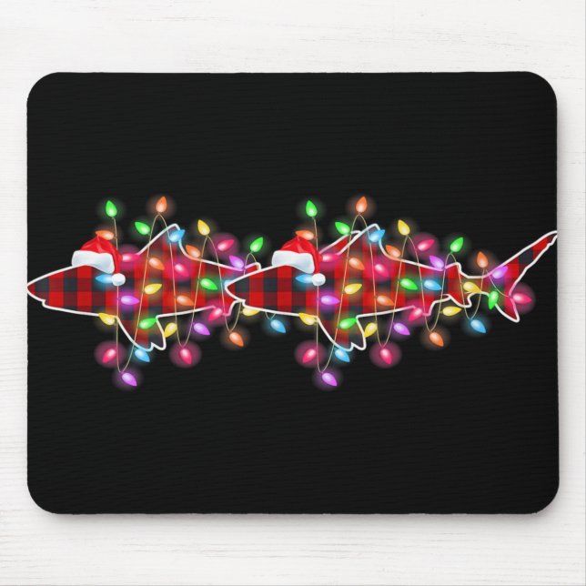 Plaid Buffalo Shark Christmas Pajamas Xmas Lights  Mouse Pad (Front)