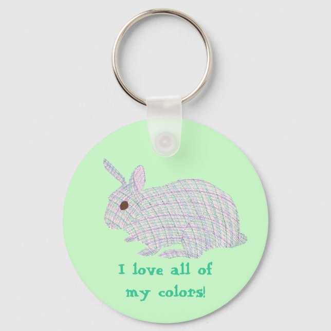 Plaid Bunny,  I love all of my colours, keychains (Front)