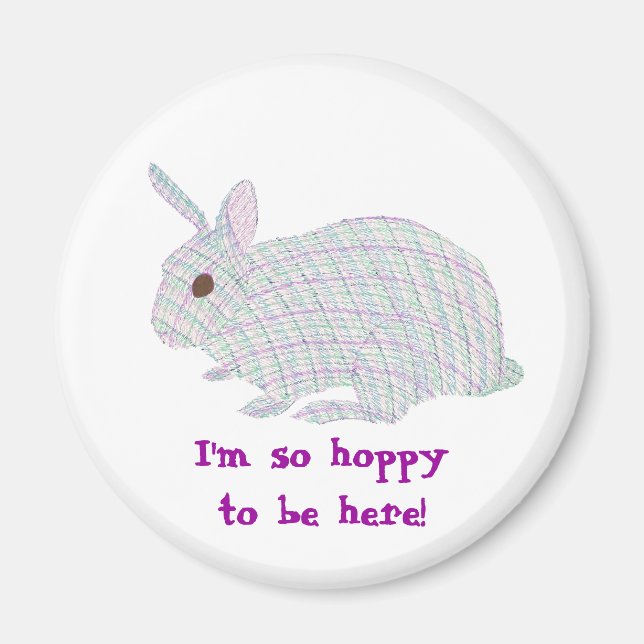 Plaid Bunny,  I'm so hoppy to be here, magnets (Front)