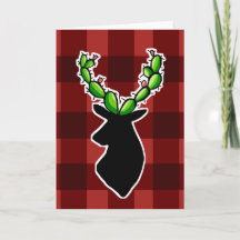 Plaid Cactus Deer Antler Christmas Greeting Card