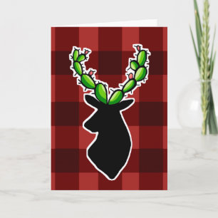 Plaid Cactus Deer Antler Christmas Greeting Card