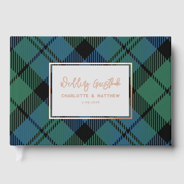 Plaid Campbell Rose Gold Foil Wedding Tartan Guest Book (Front)