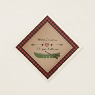 Plaid Canoe + Heart With Arrows Rustic Wedding Napkin
