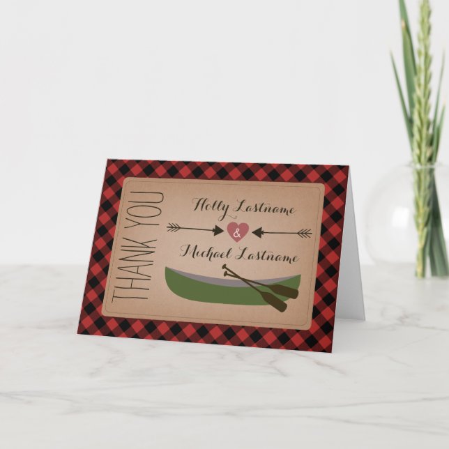 Plaid Canoe + Heart With Arrows Thank You Card (Front)