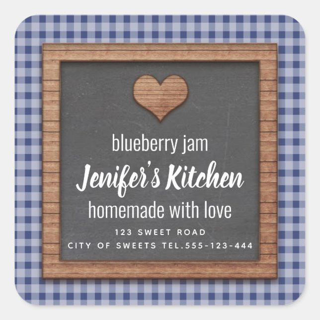 Plaid Chalkboard heart homemade jam Square Sticker (Front)