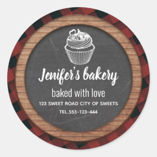 Plaid Chalkboard Homemade cupcakes and treats Classic Round Sticker