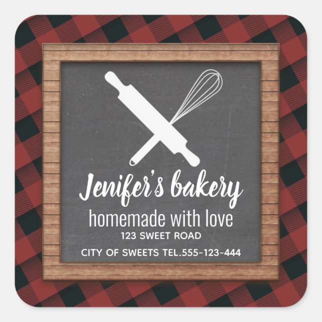 Plaid Chalkboard whisk rolling pin bakery Square S Sticker (Front)