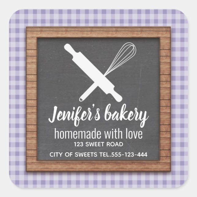 Plaid Chalkboard whisk rolling pin bakery Square Sticker (Front)
