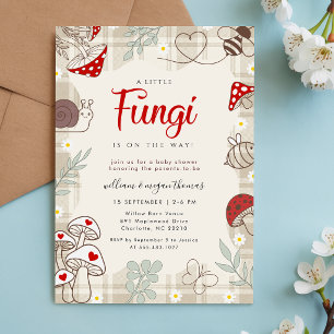 Plaid Check Fungi Snail Woodland Baby Shower Invitation