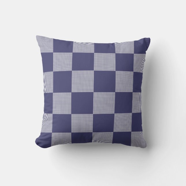 Plaid Check Pattern Navy Blue Cushion (Front)