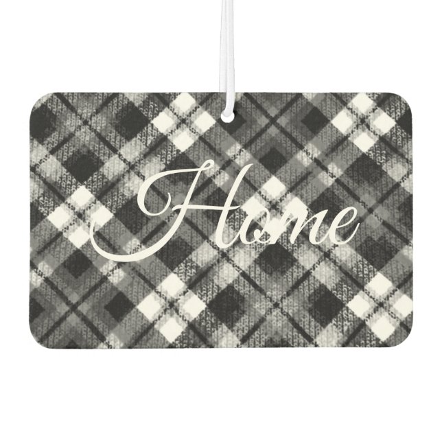 Plaid Check Tartan Black White Farmhouse Modern Car Air Freshener (Front)