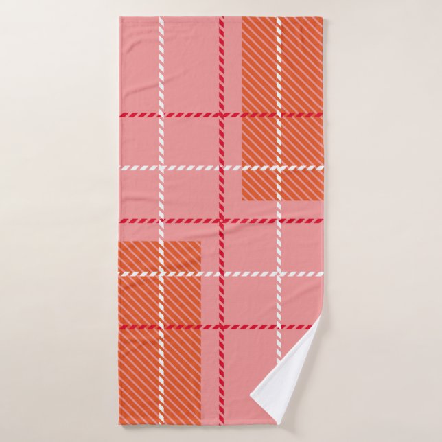 Plaid Checkered Fabric Pattern in pink,  pale oran Bath Towel (Bath Towel)