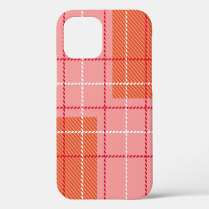Plaid Checkered Fabric Pattern in pink, pale oran iPhone 12 Case