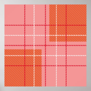 Plaid Checkered Fabric Pattern in pink,  pale oran Poster