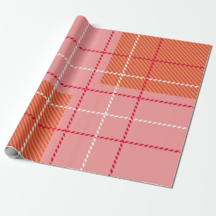 Plaid Checkered Fabric Pattern in pink,  pale oran Wrapping Paper