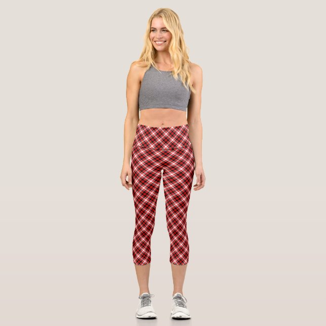 Plaid Checks Fabric Texture Pattern-68767 Capri Leggings (Front)