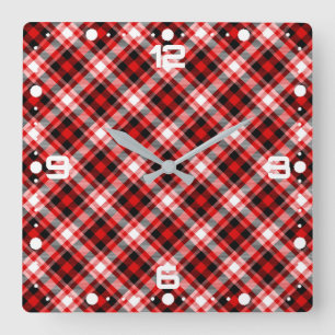 Plaid Checks Fabric Texture Pattern-68767 Square Wall Clock