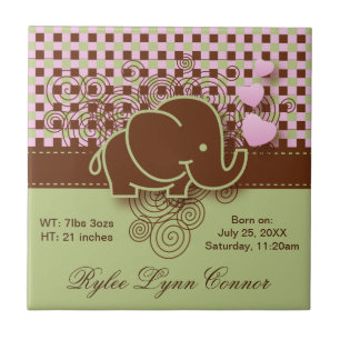 Plaid Chequered Elephant Design   Pink Brown Green Ceramic Tile