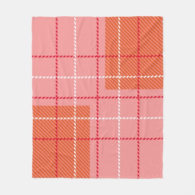 Plaid Chequered Fabric Pattern in pink,  pale oran Fleece Blanket (Front)