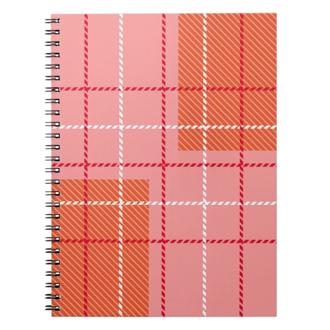 Plaid Chequered Fabric Pattern in pink,  pale oran Notebook (Front)