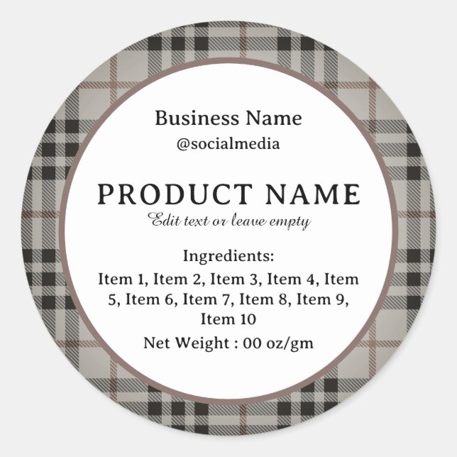 Plaid Chequered Modern Ingredients Product Label (Front)