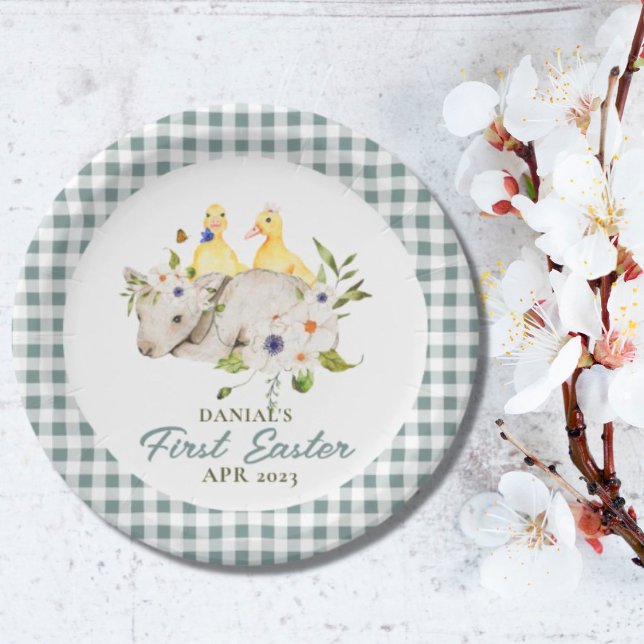 Plaid Chicks Little Lamb My First Easter  Paper Plate (Creator Uploaded)