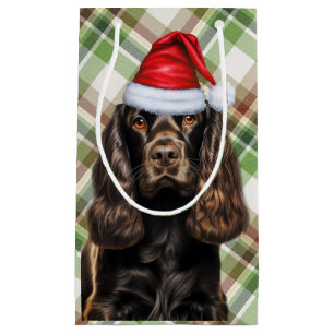 Plaid Chocolate Cocker Spaniel Christmas Dog  Small Gift Bag
