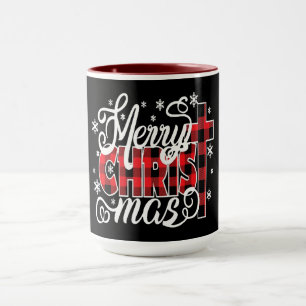 Plaid CHRIST Design with Cross and Snowflakes Mug