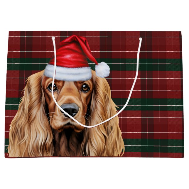 Plaid Christmas Cocker Spaniel Dog  Large Gift Bag (Front)