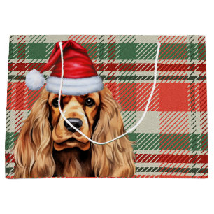 Plaid Christmas Cocker Spaniel Dog  Large Gift Bag