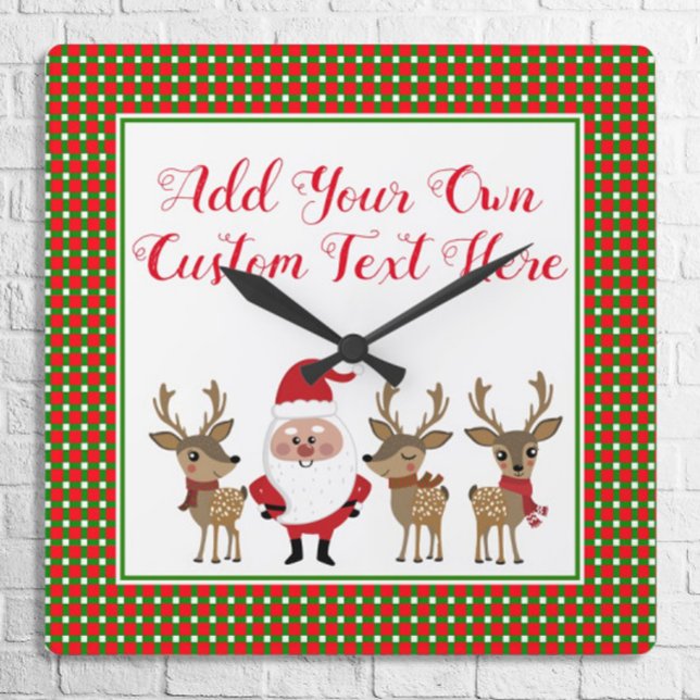 Plaid Christmas Custom Typography Santa Claus Square Wall Clock (Creator Uploaded)