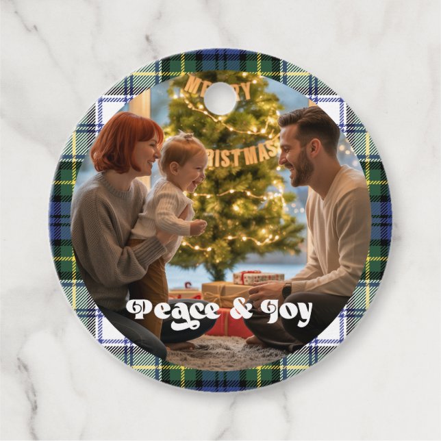 Plaid Christmas Gift Tag with Custom Photo (Front)