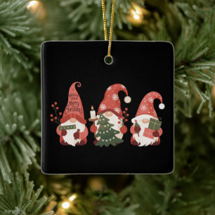 Plaid Christmas Gnomes Santa Funny Merry Christmas Ceramic Ornament