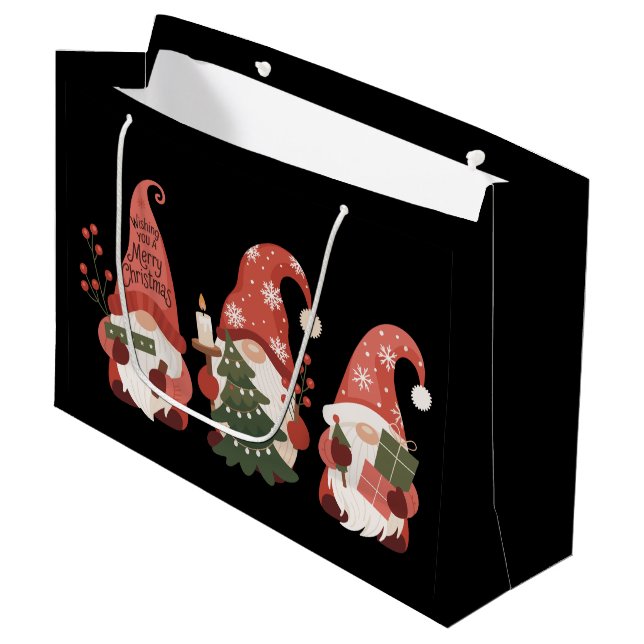 Plaid Christmas Gnomes Santa Funny Merry Christmas Large Gift Bag (Front Angled)