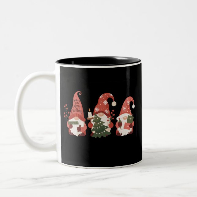 Plaid Christmas Gnomes Santa Funny Merry Christmas Two-Tone Coffee Mug (Left)