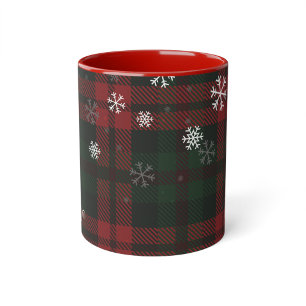 Plaid Christmas Holiday Snowflakes Personalised Two-Tone Coffee Mug