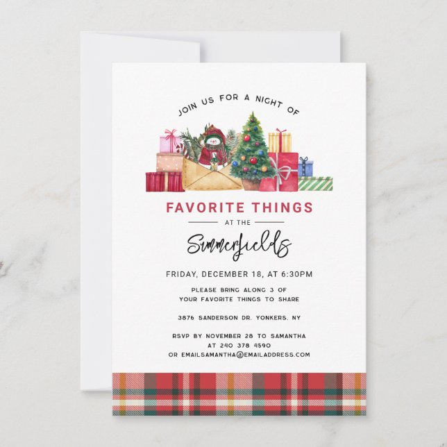 Plaid Christmas Holidays Favourite Things Party Invitation (Front)
