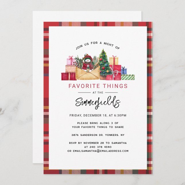 Plaid Christmas Holidays Favourite Things Party Invitation (Front/Back)
