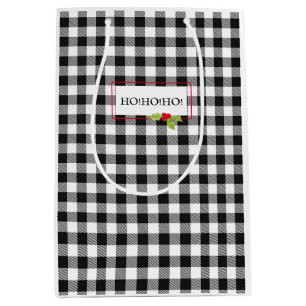 Plaid Christmas Holly Ho Ho Ho Holiday Cheer Medium Gift Bag